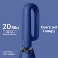 Ombrello pieghevole automatico blu a 20 stecche con manico a gancio e protezione UPF50+ - Serie di Ganci Completamente Automatica (Extra Grande) / 20 Stecche / Blu Mare Profondo