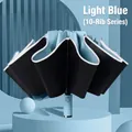 Light blue automatic reverse folding umbrella with 10-rib windproof frame design - Reflective Reverse 10-Rib Large Style / 105cm Diameter / Light Blue