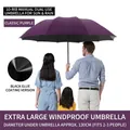 Paraguas plegable púrpura extra grande 130cm resistente al viento - Estilo 10 Varillas Manual Revestimiento Negro / Diámetro Extra Grande 125cm / Púrpura