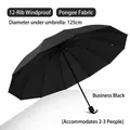 Paraguas plegable negro con 12 varillas diseño antiviento y diámetro de 125 cm - Estilo Estándar 12 Varillas Manual / Diámetro Extra Grande 125cm / Negro