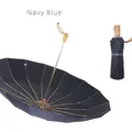 Elegante paraguas azul marino de 16 varillas con mango de madera vintage - Azul marino