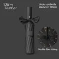 Black automatic folding umbrella with bow tie strap and 105cm diameter - Three-Fold Automatic / XL / 24-Rib Black