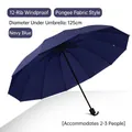 Paraguas plegable azul marino grande con 12 varillas resistentes al viento, 125 cm - Estilo Estándar 12 Varillas Manual / Diámetro Extra Grande 125cm / Azul marino