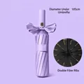 Purple automatic folding umbrella with 12-rib fiber frame and UPF50+ protection. - Three-Fold Automatic / 24-Rib Extra Large / Purple