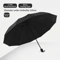 Paraguas plegable negro de 125 cm con estructura de 12 varillas resistente al viento - Estilo 12 Varillas Manual Revestimiento Negro / Diámetro Extra Grande 125cm / Negro