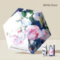 Mini pocket 5-fold sun umbrella with artistic white rose oil painting floral print - 5-Fold Mini Type / White Rose Pendant