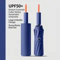 Ombrello automatico blu navy con protezione solare UPF50+ e custodia abbinata - Serie Completamente Automatica (Pioggia e Sole) / 72 Stecche (Grande Misura) / Blu Mare Profondo