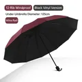 Paraguas plegable bordeaux grande resistente al viento con capa negra y diámetro de 125cm - Estilo 12 Varillas Manual Revestimiento Negro / Diámetro Extra Grande 125cm / Burdeos