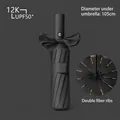 Ombrello pieghevole automatico a 12 stecche con fiocco, diametro 105 cm, in nero - Serie Completamente Automatica (Pioggia e Sole) / 24 Stecche (Grande Misura) / Nero