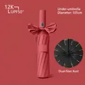 Red automatic folding sun and rain umbrella with bow tie detail and UPF50+ protection - Three-Fold Automatic / 24-Rib Extra Large / Burgundy