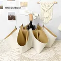 Paraguas plegable retro de 16 varillas en blanco y marrón con un asa de lazo único - Blanco Marrón
