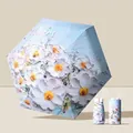 Compact mini 5-fold sun and rain umbrella with 3D oil painting floral daisy pattern - Flat 6-Fold / Smaller 6 Ribs / Breeze Floral