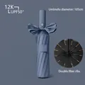 Premium blue automatic folding umbrella with UPF50+ UV protection and elegant bow design - Three-Fold Automatic / 24-Rib Extra Large / Smoky Blue