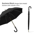 Business black long-handle umbrella with 115cm diameter and durable pongee fabric - 8 Ribs Pongee Style / Large Curved Handle-Black