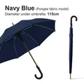 Premium navy blue long-handle umbrella with 115cm wide diameter for two people - 8 Ribs Pongee Style / Large Curved Handle-Navy Blue