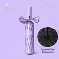 Ombrello pieghevole automatico viola con fiocco elegante e robuste stecche 12K - Serie Completamente Automatica (Pioggia e Sole) / 24 Stecche (Grande Misura) / Viola