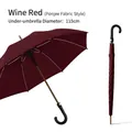 Large wine red automatic long-handle umbrella with 115cm diameter and pongee fabric - 8 Ribs Pongee Style / Large Curved Handle-Wine Red