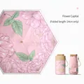 Compact 5-fold pink umbrella with vintage peony floral pattern for sun and rain protection - 14CM 6-Fold Flat Umbrella / Pink Flower City