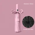 Elegante ombrello rosa automatico con fiocco e protezione solare UPF50+ per donne. - Serie Completamente Automatica (Pioggia e Sole) / 24 Stecche (Grande Misura) / Rosa chiaro