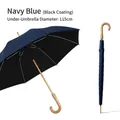 Navy blue automatic long handle umbrella with 115cm diameter and black coating - Large Curved Handle-Vinyl Coating-Navy Blue