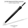 Sturdy 24-rib black long-handle umbrella with leather handle and waterproof cover - Automatic Waterproof Cover 24 Ribs / Large (115cm) / Black