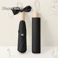 French retro folding umbrella in elegant black with decorative bow and wooden handle - Manual] wooden handle] 8 bones-Black / Vinyl rain-folding umbrella series