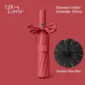 Elegante ombrello pieghevole rosa automatico con fiocco e telaio antivento a 12 stecche - Serie Completamente Automatica (Pioggia e Sole) / 24 Stecche (Grande Misura) / Borgogna