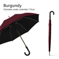 Large wine red long handle automatic umbrella with 115cm diameter and black glue coating - Large Curved Handle-Vinyl Coating-Wine Red