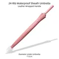 Elegant pink long-handle umbrella with 24 ribs and waterproof sleeve, 115cm diameter. - Automatic Waterproof Cover 24 Ribs / Large (115cm) / Dusty Pink