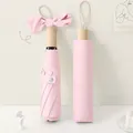 French vintage pink folding umbrella with wooden bow handle detail - Manual] wooden handle] 8 bones-light pink / Vinyl rain-folding umbrella series