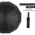 High-quality 12-rib automatic folding umbrella in classic black with 105cm coverage - 12 Ribs Enlarged with Black Coating / Black