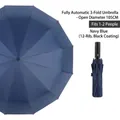 Automatic 12-rib navy blue folding umbrella with 105cm diameter and UV protection - 12 Ribs Enlarged with Black Coating / Navy Blue