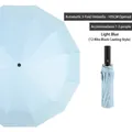 Light blue 12-rib automatic folding umbrella for sun protection and rain use - 12 Ribs Enlarged with Black Coating / Light Blue
