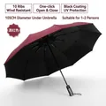 Premium wine red automatic folding umbrella with black UV coating and 10 windproof ribs - 10 Ribs Enlarged / Burgundy