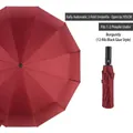 Sturdy automatic 12-rib folding umbrella in wine red with a wide 105cm canopy - 12 Ribs Enlarged with Black Coating / Burgundy