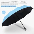 Automatic light blue folding umbrella with 106cm canopy for sun and rain protection - 10 Ribs Enlarged / Light Blue