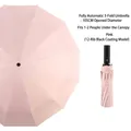 Pink 12-rib automatic folding umbrella with black UV coating, 105cm open diameter. - 12 Ribs Enlarged with Black Coating / Light Pink