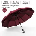 Large 10-rib windproof automatic folding business umbrella in stylish wine red color - Large 10-Rib Automatic / Burgundy