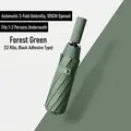 Automatic folding forest green umbrella with 12-rib windproof structure for sun and rain - 12 Ribs Enlarged / Forest Green