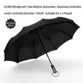 Large black automatic folding umbrella, 105cm diameter, wind-resistant 10-rib design - Large 10-Rib Automatic / Black