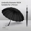 High-quality black 16-rib long handle business umbrella with windproof frame - Standard - Straight Handle Automatic Umbrella / 16 Ribs / Business Black