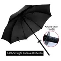 Large wind-resistant long handle umbrella featuring a creative katana sword hilt - 23 Inch / Black (8-Rib Automatic Katana Umbrella)