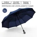 Large navy blue automatic folding business umbrella for wind and rain protection - Large 10-Rib Automatic / Navy Blue