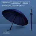16-rib long-handle windproof umbrella in navy blue finish - Straight Handle Long Umbrella / 16 Ribs / Standard - Navy Blue