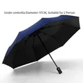 Automatic folding navy blue umbrella with 97cm diameter for wind and sun protection - 8-Rib Black Coating Automatic / Navy Blue
