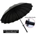 Premium black 16-rib long handle windproof umbrella with katana sword hilt design - 23 Inch / Black (16-Rib Automatic Katana Umbrella)