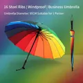 Strong 16-rib rainbow umbrella with windproof long handle straight frame - Standard - Straight Handle Automatic Umbrella / 16 Ribs / Rainbow