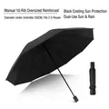 Large black manual folding umbrella with 10 ribs and UV protection for sun and rain - Manual Model / 10 Ribs Enlarged / Black