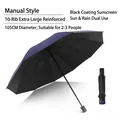 Manual 10-rib foldable navy blue umbrella with black sun protection coating, 105cm diameter - Manual Model / 10 Ribs Enlarged / Navy Blue