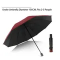 Wine red large folding manual umbrella with 10-rib reinforced frame for sun and rain - Manual Model / 10 Ribs Enlarged / Burgundy